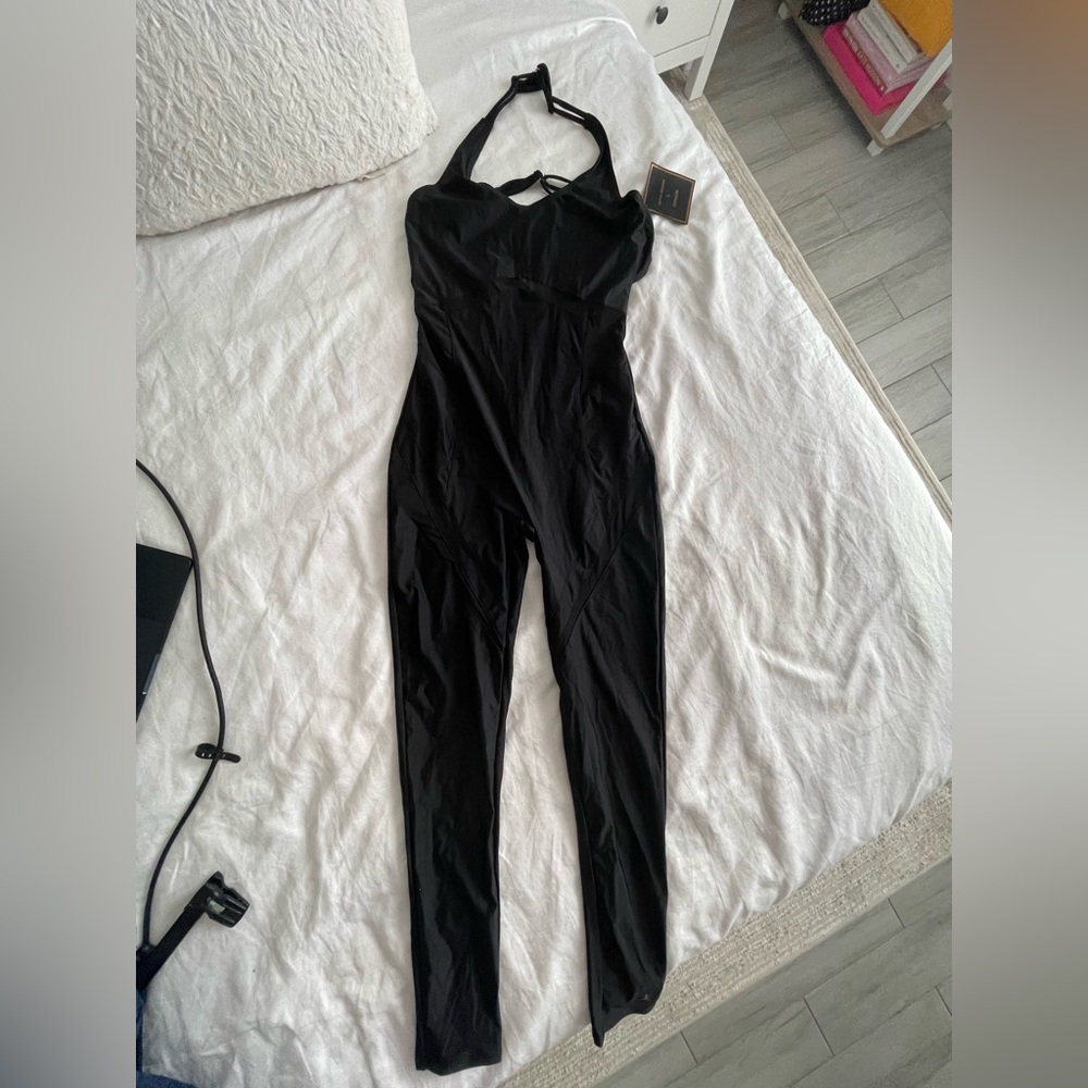 Danskin x Jenna Dewan Black Mesh Cutout Full Length Jumpsuit NWT M - Picture 6 of 6